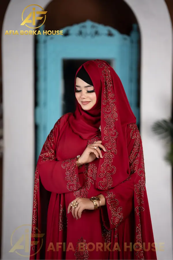 Bridal KOTI Abaya Maroon Color