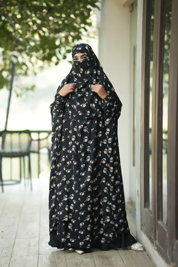 Prayer Long Khimar Collection Black Print