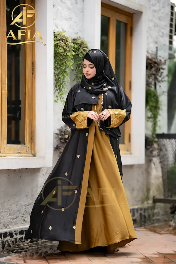 Saffron Royal Koti Borka Black Color