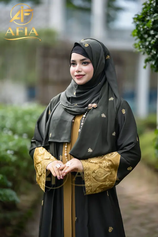 Saffron Royal Koti Borka Deep Olive Color